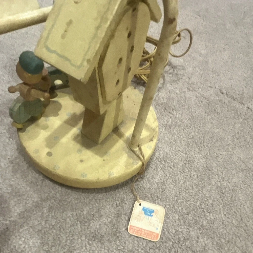 Beige/Blue Baby Nursery Table Lamp Base w/ Cord & Bulb Socket, No Shade